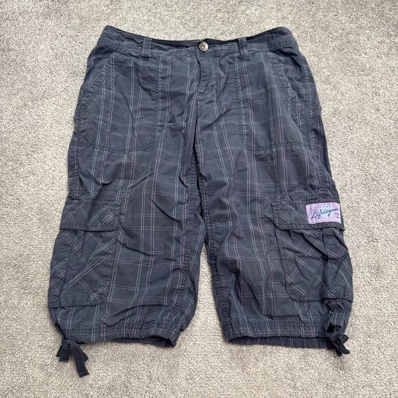 Life Is Good Cargo Capri Pants Womens 6 Blue Pink Plaid Cotton Casual Outdoor - Picture 1 of 14